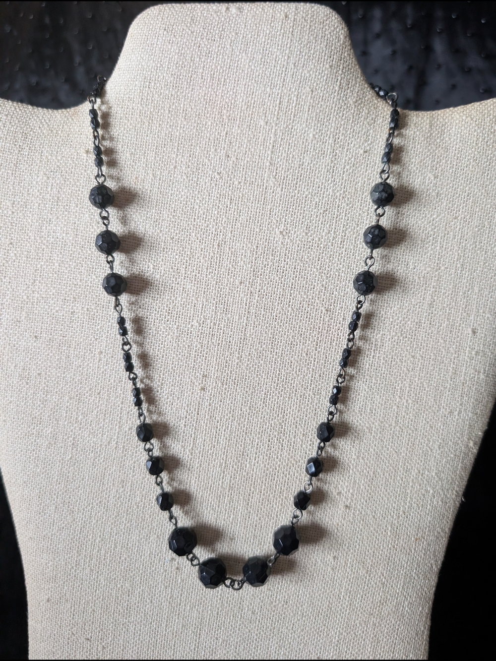 Elegant Vintage Black Faceted Bead Long Necklace - Women's Jewelry #89